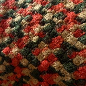 Vintage Handmade Crochet Afghan Blanket Throw 40x51 Orange Green Yellow.